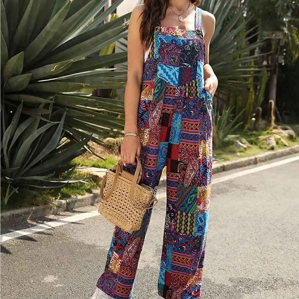 Women'sβJumpsuitβLooseβColorblockβWideβLegβOverall